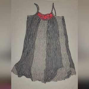 Baby Gap embroidery dress stripes lined gray white straps floral texture